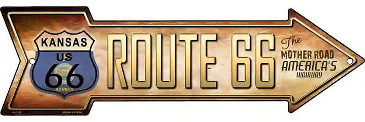 Route 66 Kansas Flag Metal Arrow Sign