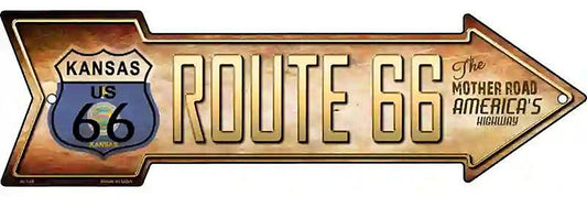 Route 66 Kansas Flag Metal Arrow Sign