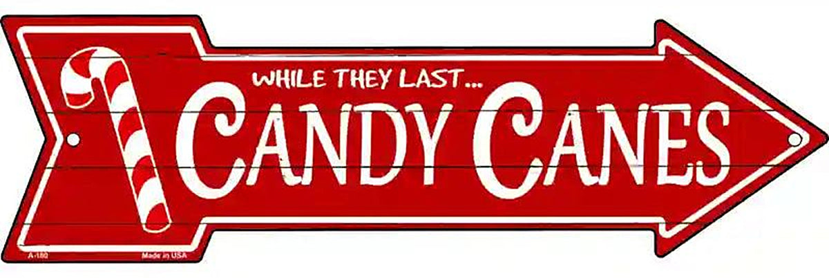 Candy Canes Metal Arrow Sign