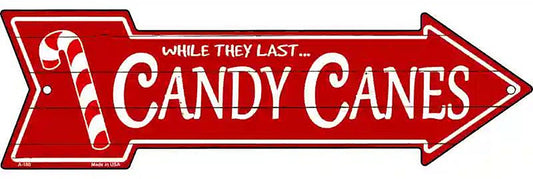 Candy Canes Metal Arrow Sign