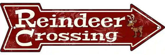 Reindeer Crossing Metal Arrow Sign