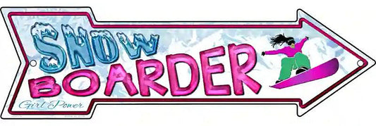 Snowboarder Girl Metal Arrow Sign