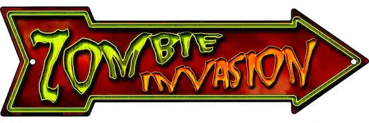 Zombie Invasion Metal Arrow Sign