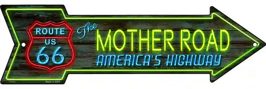 Route 66 Mother Road Neon Metal Arrow Sign
