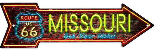 Missouri Neon Metal Arrow Sign