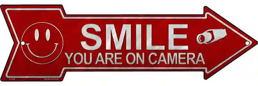 Smile Youre On Camera Metal Arrow Sign