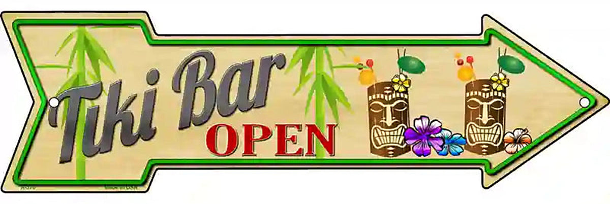 Tiki Bar Open Metal Arrow Sign