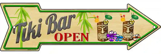 Tiki Bar Open Metal Arrow Sign