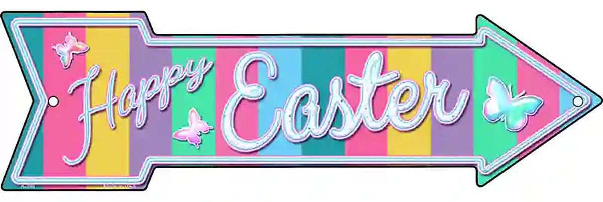 Happy Easter with Butterflies Metal Arrow Sign