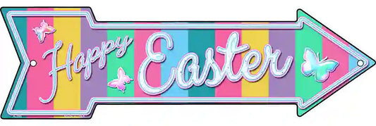 Happy Easter with Butterflies Metal Arrow Sign