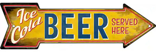 Ice Cold Beer Served Here Metal Arrow Sign