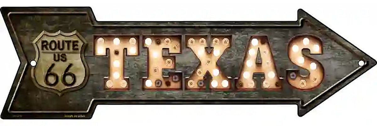Texas Route 66 Bulb Letters Metal Arrow Sign