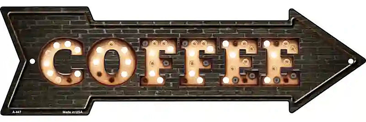 Coffee Bulb Letters Metal Arrow Sign