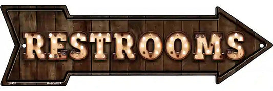 Restrooms Bulb Letters Metal Arrow Sign