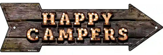 Happy Campers Bulb Letters Metal Arrow Sign