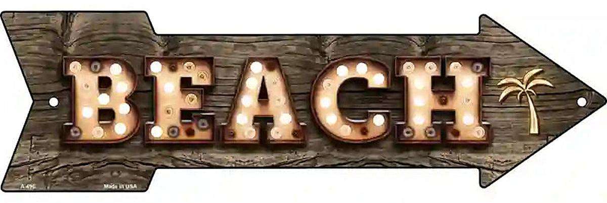 Beach With Trees Bulb Letters Metal Arrow Sign