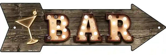 Bar With Cocktail Bulb Letters Metal Arrow Sign