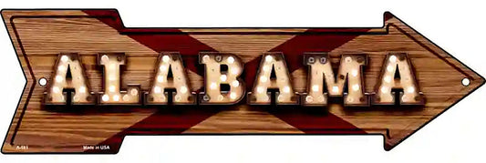 Alabama Bulb Lettering With State Flag Metal Arrow Sign