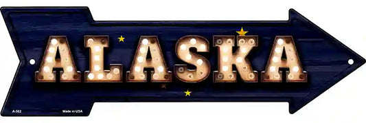Alaska Bulb Lettering With State Flag Metal Arrow Sign