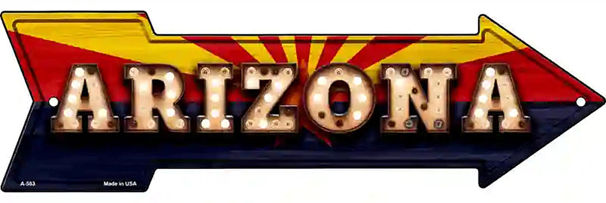 Arizona Bulb Lettering With State Flag Metal Arrow Sign