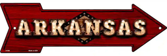 Arkansas Bulb Lettering With State Flag Metal Arrow Sign