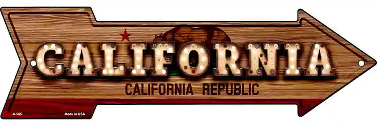 California Bulb Lettering With State Flag Metal Arrow Sign