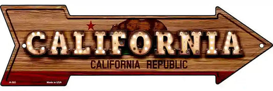 California Bulb Lettering With State Flag Metal Arrow Sign