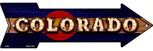 Colorado Bulb Lettering With State Flag Metal Arrow Sign