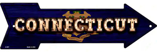 Connecticut Bulb Lettering With State Flag Metal Arrow Sign