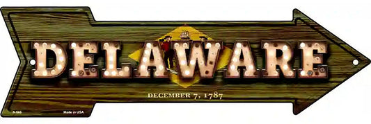 Delaware Bulb Lettering With State Flag Metal Arrow Sign