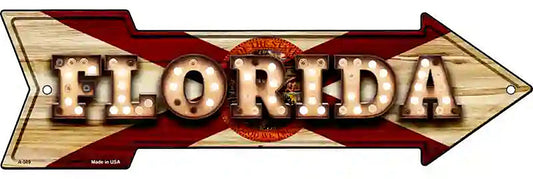 Florida Bulb Lettering With State Flag Metal Arrow Sign