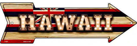 Hawaii Bulb Lettering With State Flag Metal Arrow Sign
