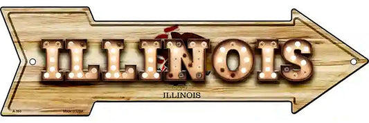 Illinois Bulb Lettering With State Flag Metal Arrow Sign