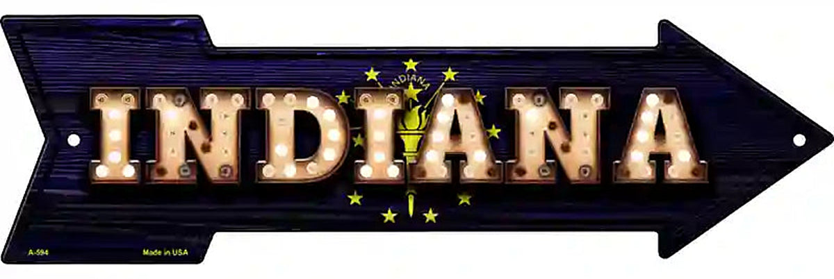 Indiana Bulb Lettering With State Flag Metal Arrow Sign