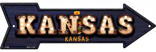 Kansas Bulb Lettering With State Flag Metal Arrow Sign