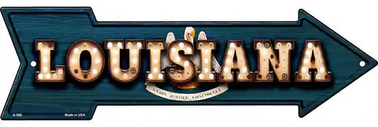 Louisiana Bulb Lettering With State Flag Metal Arrow Sign