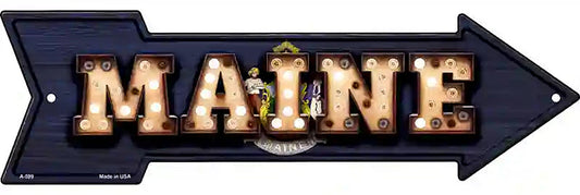 Maine Bulb Lettering With State Flag Metal Arrow Sign
