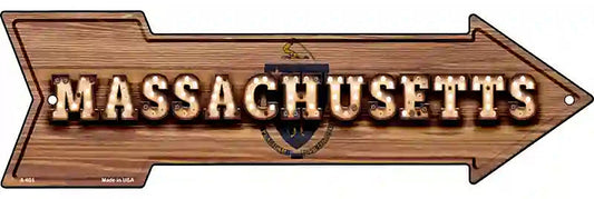Massachusetts Bulb Lettering With State Flag Metal Arrow Sign