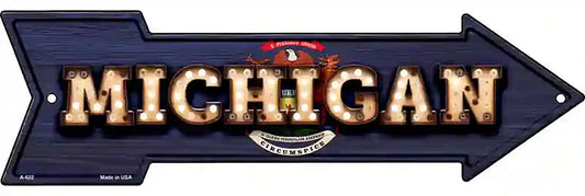 Michigan Bulb Lettering With State Flag Metal Arrow Sign