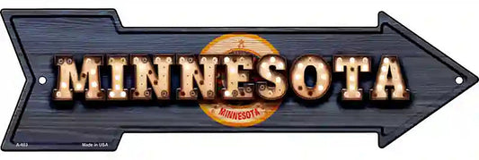 Minnesota Bulb Lettering With State Flag Metal Arrow Sign
