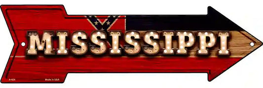 Mississippi Bulb Lettering With State Flag Metal Arrow Sign
