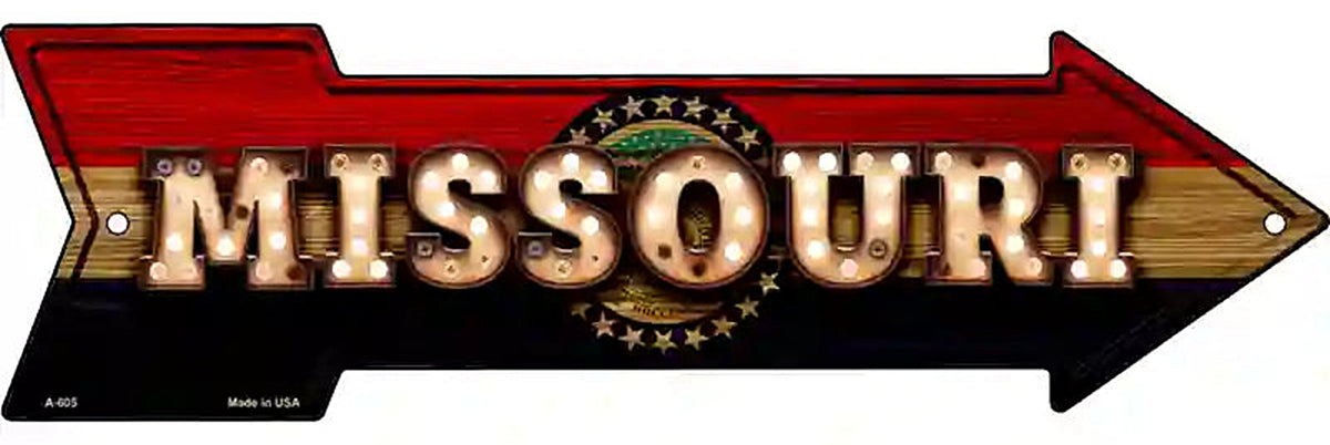 Missouri Bulb Lettering With State Flag Metal Arrow Sign