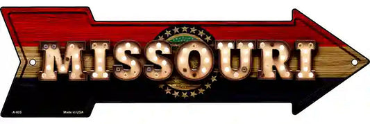 Missouri Bulb Lettering With State Flag Metal Arrow Sign