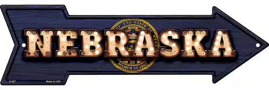 Nebraska Bulb Lettering With State Flag Metal Arrow Sign