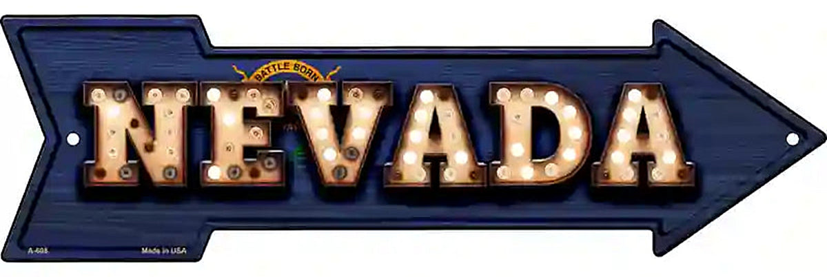 Nevada Bulb Lettering With State Flag Metal Arrow Sign