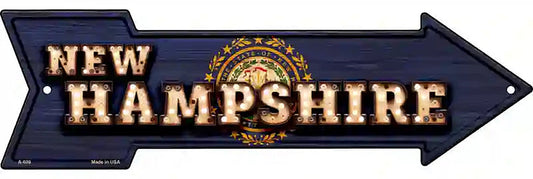 New Hampshire Bulb Lettering With State Flag Metal Arrow Sign