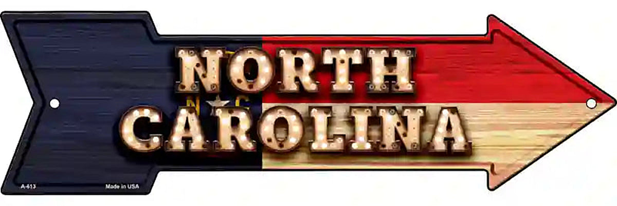 North Carolina Bulb Lettering With State Flag Metal Arrow Sign