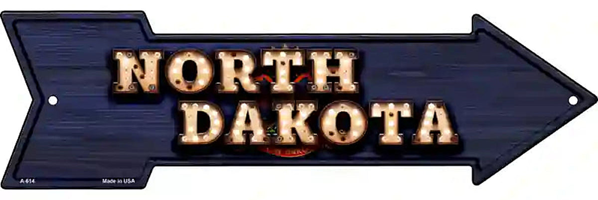 North Dakota Bulb Lettering With State Flag Metal Arrow Sign