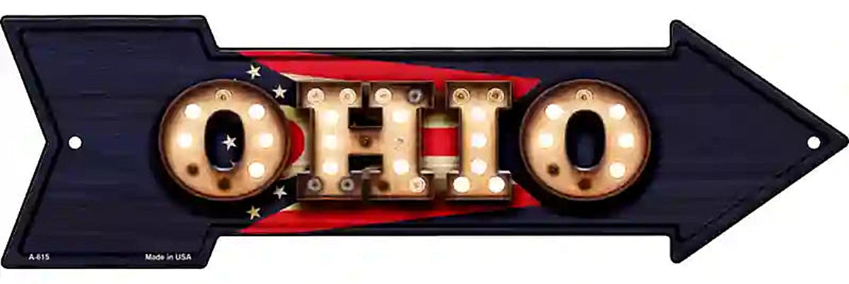 Ohio Bulb Lettering With State Flag Metal Arrow Sign