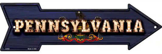 Pennsylvania Bulb Lettering With State Flag Metal Arrow Sign